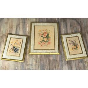 Vintage Marked Made in Italy Small Rectangles Floral Art Wall Frames Paintings